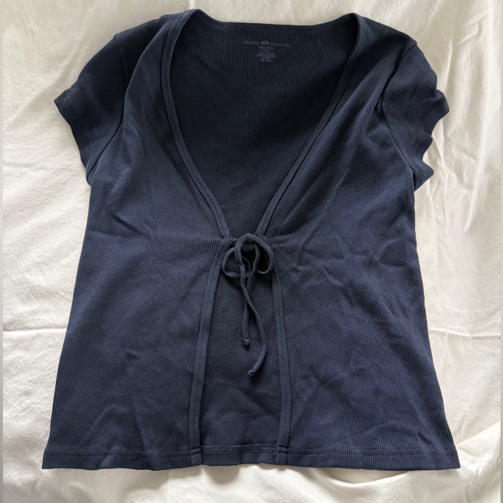 Brandy Melville Navy Blue Tie-Front Top, Size:One Size Fits Most